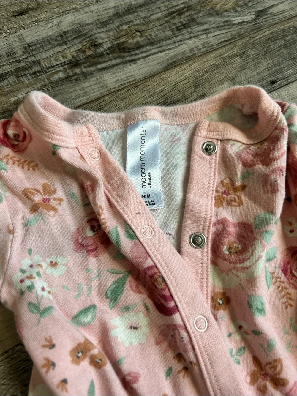 Floral Pink Footed Baby One-Piece with Snap Front
